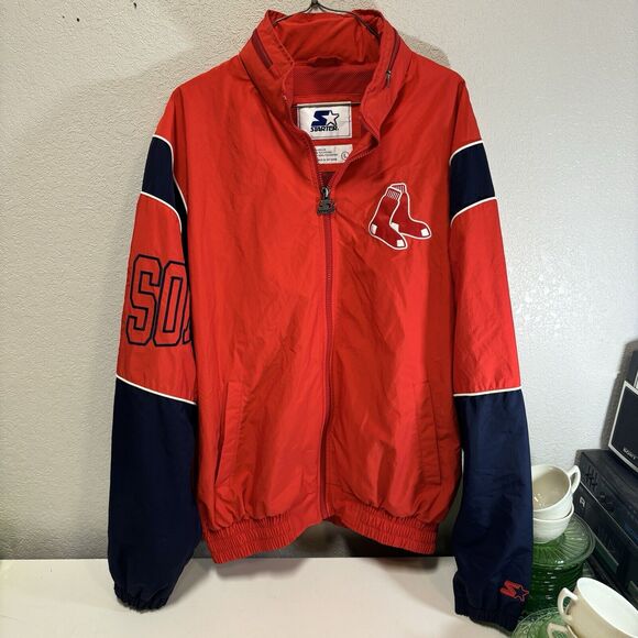 STARTER Boston Red Sox MLB Baseball Jacket Hidden Hood Windbreaker Men's Large
